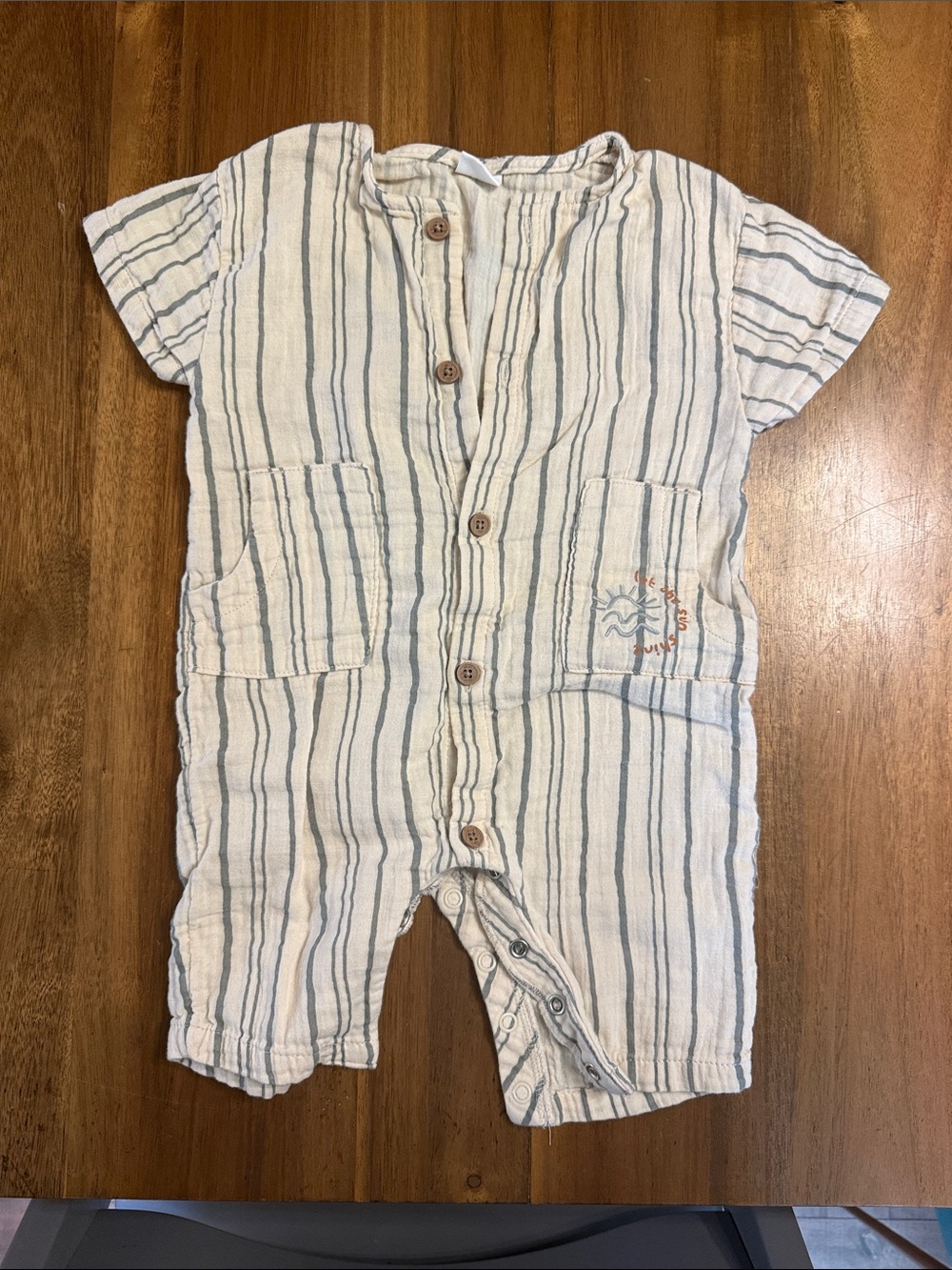 Next Striped Cream & Blue Kids Romper